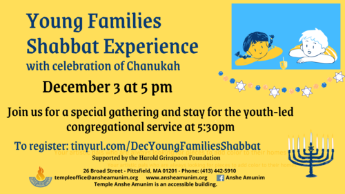 Banner Image for Young Families Shabbat Experience - December 2021