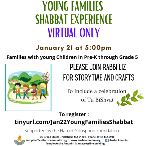 Banner Image for Young Families Shabbat Experience - January 2022